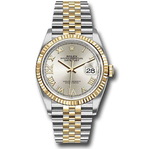 Rolex Steel and Yellow Gold Rolesor Datejust 36 Watch - Fluted Bezel - Silver Roman Dial - Jubilee Bracelet - 126233 sdr69j