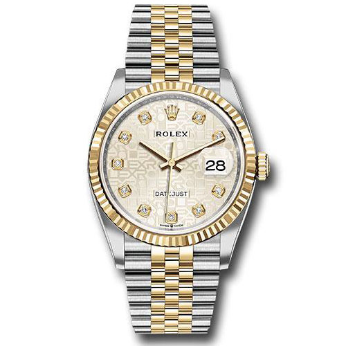 Rolex Steel and Yellow Gold Rolesor Datejust 36 Watch - Fluted Bezel - Silver Jubilee Diamond Dial - Jubilee Bracelet - 126233 sjdj