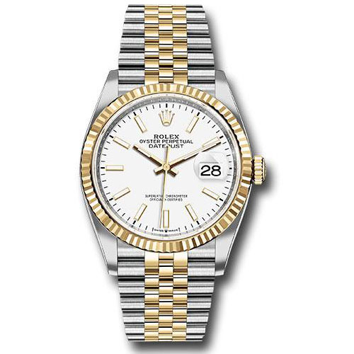 Rolex Steel and Yellow Gold Rolesor Datejust 36 Watch - Fluted Bezel - White Index Dial - Jubilee Bracelet - 126233 wij