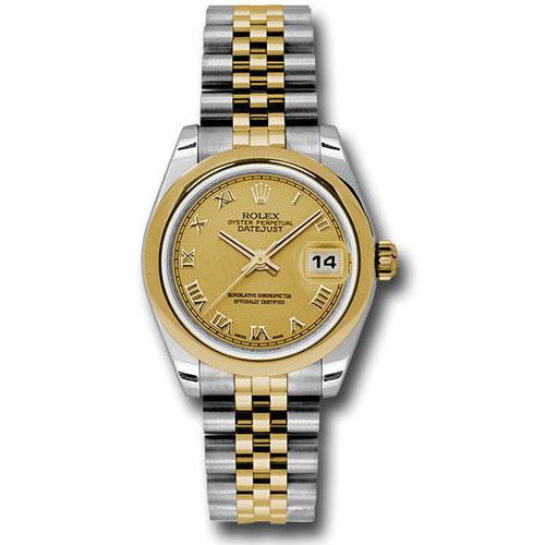 Rolex Steel and Yellow Gold Datejust 31 Watch - Domed Bezel - Champagne Roman Dial - Jubilee Bracelet - 178243 chrj