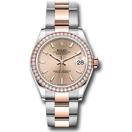 Rolex Steel and Everose Gold Datejust 31 Watch - 46 Diamond Bezel - Rose Index Dial - Oyster Bracelet - 278381RBR roio