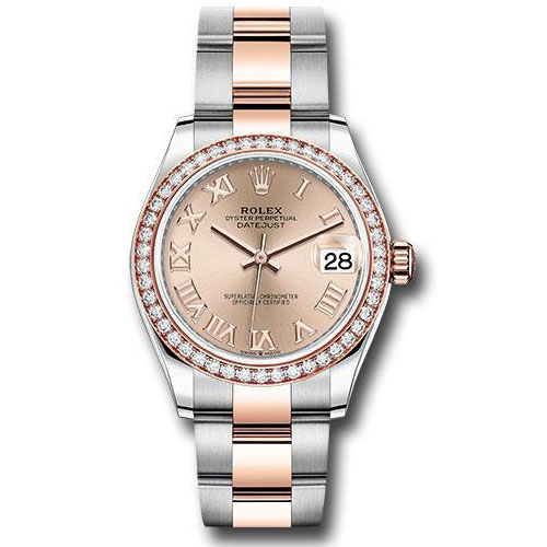 Rolex Steel and Everose Gold Datejust 31 Watch - 46 Diamond Bezel - Rose Roman Dial - Oyster Bracelet - 278381RBR roro
