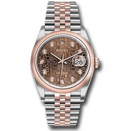 Rolex Steel and Everose Rolesor Datejust 36 Watch - Domed Bezel - Chocolate Jubilee Diamond Dial - Jubilee Bracelet - 126201 chojdj