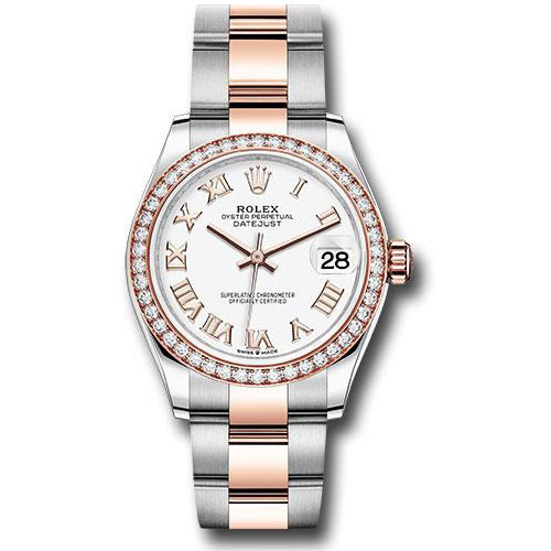 Rolex Steel and Everose Gold Datejust 31 Watch - 46 Diamond Bezel - White Roman Dial - Oyster Bracelet - 278381RBR wro