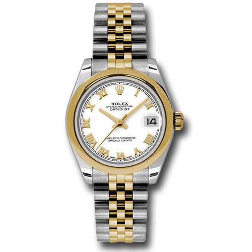 Rolex Steel and Yellow Gold Datejust 31 Watch - Domed Bezel - White Roman Dial - Jubilee Bracelet - 178243 wrj