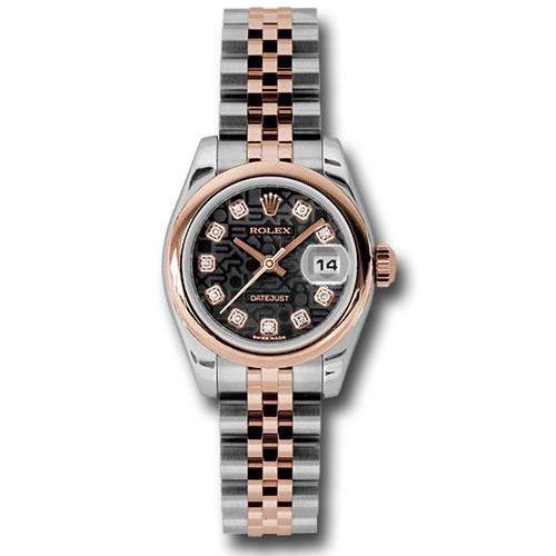 Rolex Steel and Everose Gold Rolesor Lady Datejust 26 Watch - Domed Bezel - Black Jubilee Diamond Dial - Jubilee Bracelet - 179161 bkjdj
