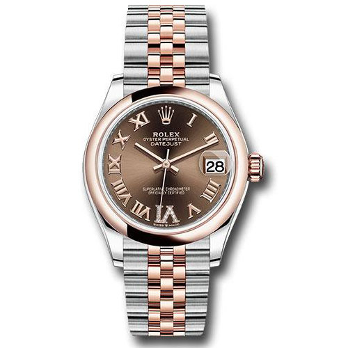 Rolex Steel and Everose Gold Datejust 31 Watch - Domed Bezel - Dark Rhodium Diamond Roman VI Dial - Jubilee Bracelet - 278241 chodr6j