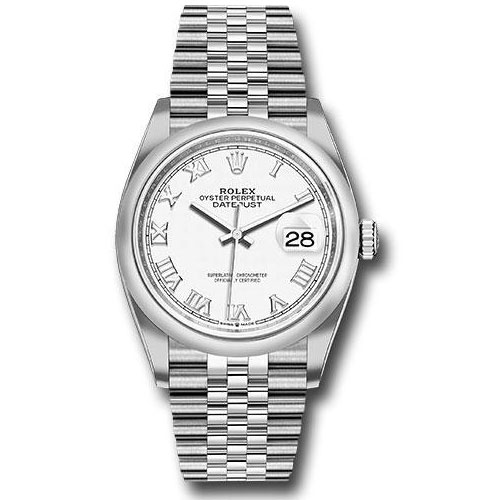 Rolex Steel Datejust 36 Watch - Domed Bezel - White Roman Dial - Jubilee Bracelet - 2019 Release - 126200 wrj
