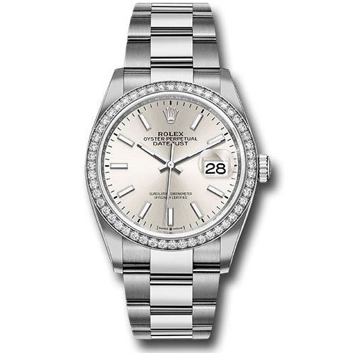 Rolex Steel Datejust 36 Watch - Diamond Bezel - Silver Index Dial - Oyster Bracelet - 2019 Release - 126284RBR sio