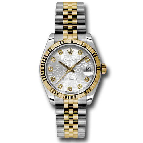 Rolex Steel and Yellow Gold Datejust 31 Watch - Fluted Bezel - Silver Jubilee Diamond Dial - Jubilee Bracelet - 178273 sjdj