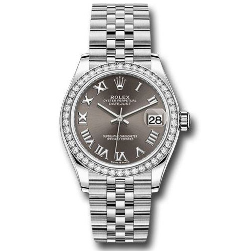 Rolex Steel and White Gold Datejust 31 Watch - Diamond Bezel - Dark Grey Roman Dial - Jubilee Bracelet - 278384RBR dkgrj