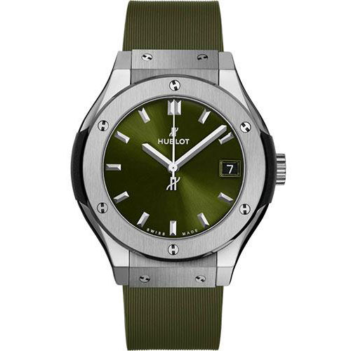 Hublot Classic Fusion Titanium Green Watch - 33 mm - Green Dial - Green Lined Rubber Strap-581.NX.8970.RX