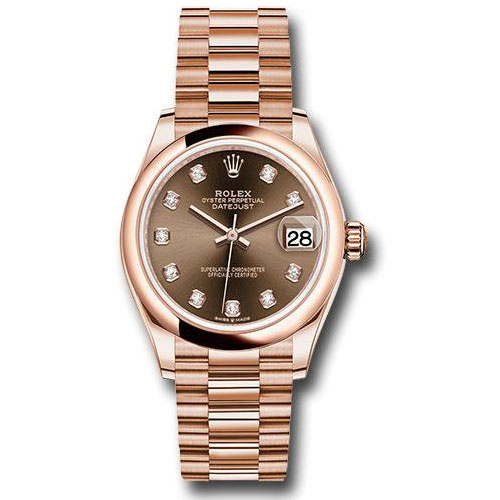 Rolex Everose Gold Datejust 31 Watch - Domed Bezel - Chocolate Diamond Dial - President Bracelet - 278245 chodp