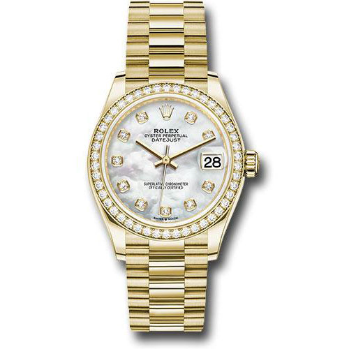 Rolex Yellow Gold Datejust 31 Watch - Diamond Bezel - Mother-of-Pearl Diamond Dial - President Bracelet - 278288RBR mdp