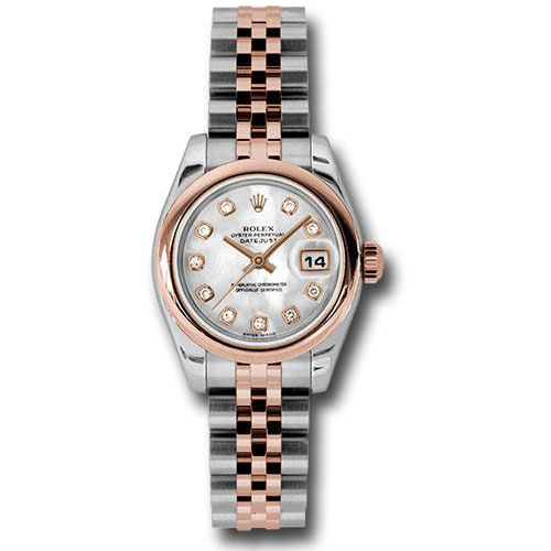 Rolex Steel and Everose Gold Rolesor Lady Datejust 26 Watch - Domed Bezel - Mother-Of-Pearl Diamond Dial - Jubilee Bracelet - 179161 mdj