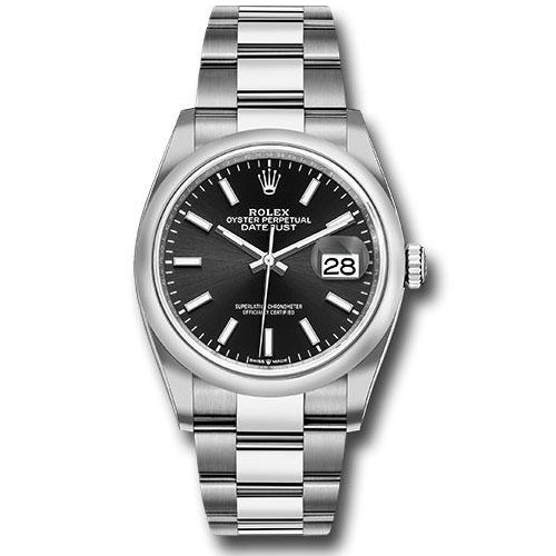 Rolex Steel Datejust 36 Watch - Domed Bezel - Black Index Dial - Oyster Bracelet - 2019 Release - 126200 bkio
