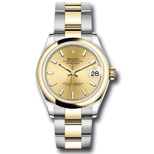 Rolex Steel and Yellow Gold Datejust 31 Watch - Domed Bezel - Champagne Index Dial - Oyster Bracelet - 278243 chio