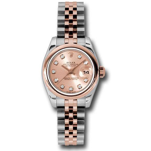 Rolex Steel and Everose Gold Rolesor Lady Datejust 26 Watch - Domed Bezel - Pink Champagne Diamond Dial - Jubilee Bracelet - 179161 pdj