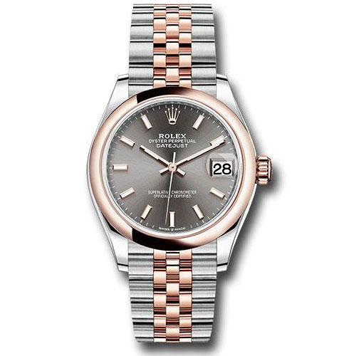 Rolex Steel and Everose Gold Datejust 31 Watch - Domed Bezel - Dark Rhodium Index Dial - Jubilee Bracelet - 278241 dkrhij