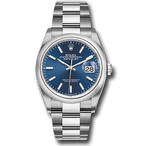 Rolex Steel Datejust 36 Watch - Domed Bezel - Blue Index Dial - Oyster Bracelet - 2019 Release - 126200 blio