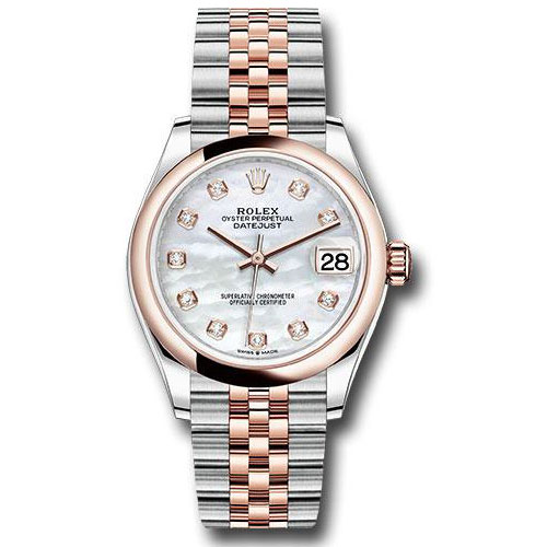 Rolex Steel and Everose Gold Datejust 31 Watch - Domed Bezel - Silver Diamond Dial - Jubilee Bracelet - 278241 mdj