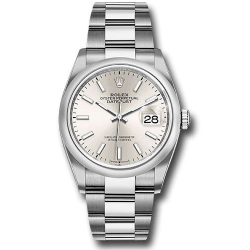 Rolex Steel Datejust 36 Watch - Domed Bezel - Silver Index Dial - Oyster Bracelet - 2019 Release - 126200 sio