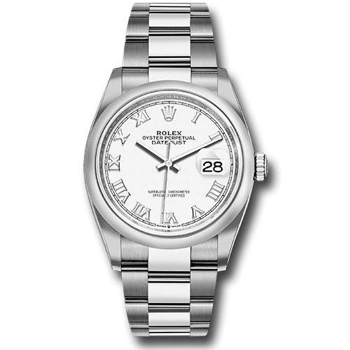 Rolex Steel Datejust 36 Watch - Domed Bezel - White Roman Dial - Oyster Bracelet - 2019 Release - 126200 wro