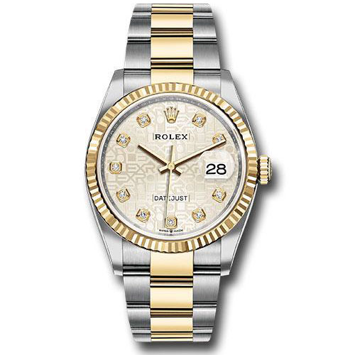 Rolex Steel and Yellow Gold Rolesor Datejust 36 Watch - Fluted Bezel - Silver Jubilee Diamond Dial - Oyster Bracelet - 126233 sjdo