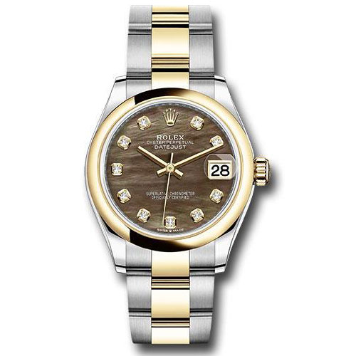 Rolex Steel and Yellow Gold Datejust 31 Watch - Domed Bezel - Dark Mother-of-Pearl Diamond Dial - Oyster Bracelet - 278243 dkmdo