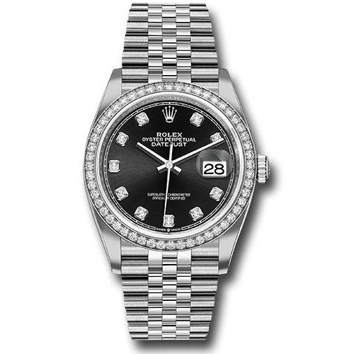 Rolex Steel Datejust 36 Watch - Diamond Bezel - Black Diamond Dial - Jubilee Bracelet - 2019 Release - 126284RBR bkdj