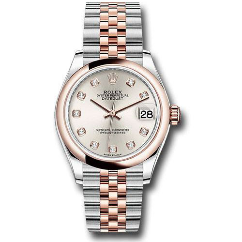 Rolex Steel and Everose Gold Datejust 31 Watch - Domed Bezel - Rose Diamond Dial - Jubilee Bracelet - 278241 sdj