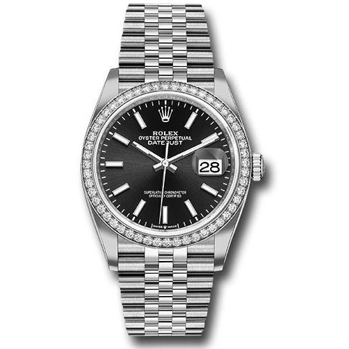 Rolex Steel Datejust 36 Watch - Diamond Bezel - Black Index Dial - Jubilee Bracelet - 2019 Release - 126284RBR bkij