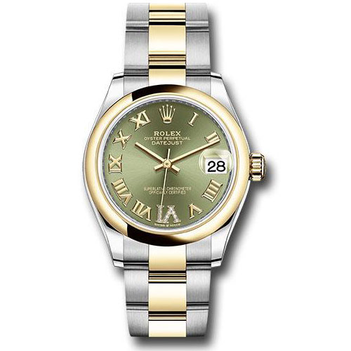 Rolex Steel and Yellow Gold Datejust 31 Watch - Domed Bezel - Olive Green Diamond Roman Six Dial - Oyster Bracelet - 278243 ogdr6o