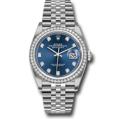 Rolex Steel Datejust 36 Watch - Diamond Bezel - Blue Diamond Dial - Jubilee Bracelet - 2019 Release - 126284RBR bldj