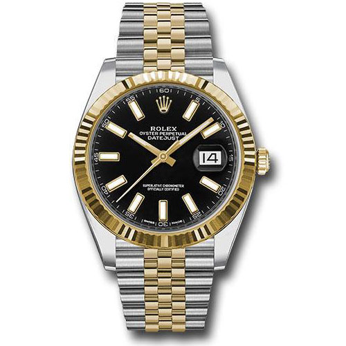 Rolex Steel and Yellow Gold Rolesor Datejust 41 Watch - Fluted Bezel - Black Index Dial - Jubilee Bracelet - 126333 bkij