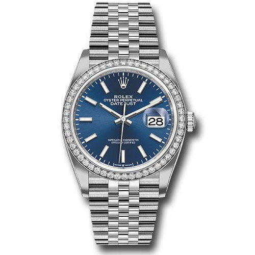 Rolex Steel Datejust 36 Watch - Diamond Bezel - Blue Index Dial - Jubilee Bracelet - 2019 Release - 126284RBR blij