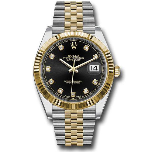 Rolex Steel and Yellow Gold Rolesor Datejust 41 Watch - Fluted Bezel - Black Diamond Dial - Jubilee Bracelet - 126333 bkdj