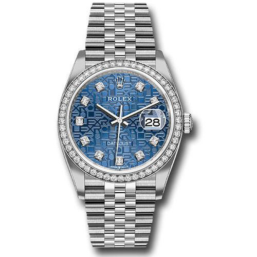 Rolex Steel Datejust 36 Watch - Diamond Bezel - Blue Jubilee Diamond Dial - Jubilee Bracelet - 2019 Release - 126284RBR bljdj