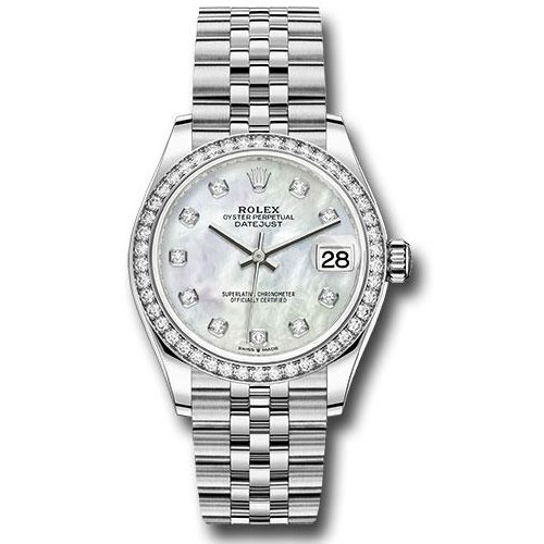 Rolex Steel and White Gold Datejust 31 Watch - Diamond Bezel - White Mother-Of-Pearl Diamond Dial - Jubilee Bracelet - 278384RBR mdj