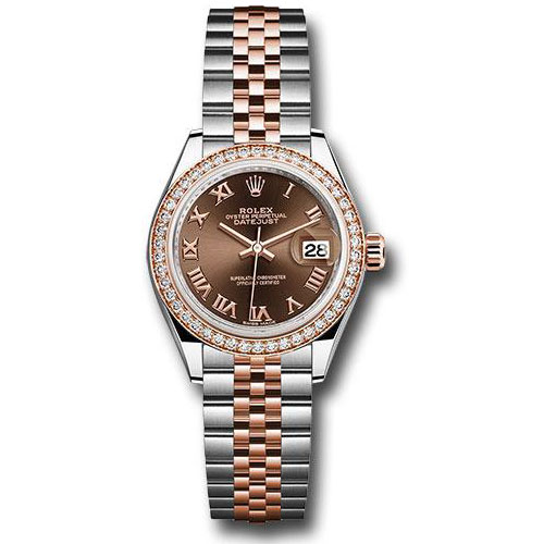 Rolex Steel and Everose Gold Rolesor Lady-Datejust 28 Watch - Diamond Bezel - Chocolate Roman Dial - Jubilee Bracelet - 279381RBR chorj