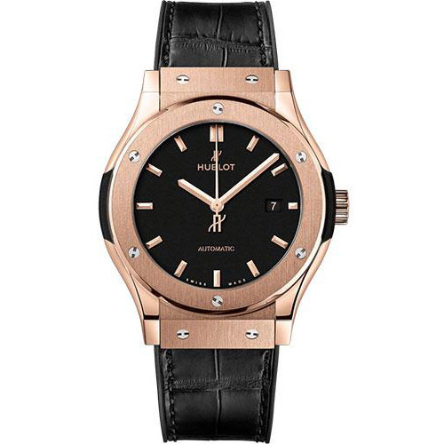 Hublot Classic Fusion King Gold Watch - 42 mm - Black Dial - Black Rubber and Leather Strap-542.OX.1181.LR