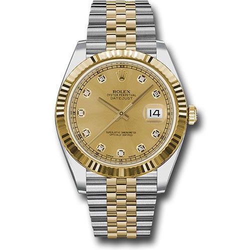 Rolex Steel and Yellow Gold Rolesor Datejust 41 Watch - Fluted Bezel - Champagne Diamond Dial - Jubilee Bracelet - 126333 chdj