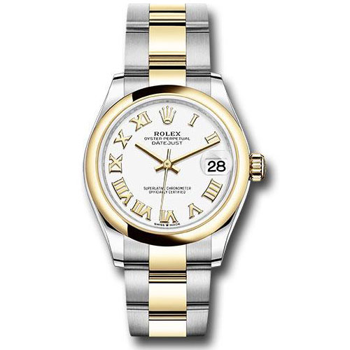 Rolex Steel and Yellow Gold Datejust 31 Watch - Domed Bezel - White Roman Dial - Oyster Bracelet - 278243 wro