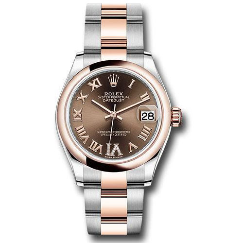 Rolex Steel and Everose Gold Datejust 31 Watch - Domed Bezel - Dark Rhodium Diamond Roman VI Dial - Oyster Bracelet - 278241 chodr6o