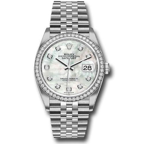 Rolex Steel Datejust 36 Watch - Diamond Bezel - Mother-of-Pearl Diamond Dial - Jubilee Bracelet - 2019 Release - 126284RBR mdj