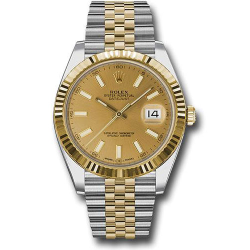 Rolex Steel and Yellow Gold Rolesor Datejust 41 Watch - Fluted Bezel - Champagne Index Dial - Jubilee Bracelet - 126333 chij