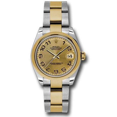 Rolex Steel and Yellow Gold Datejust 31 Watch - Domed Bezel - Champagne Concentric Circle Arabic Dial - Oyster Bracelet - 178243 chcao