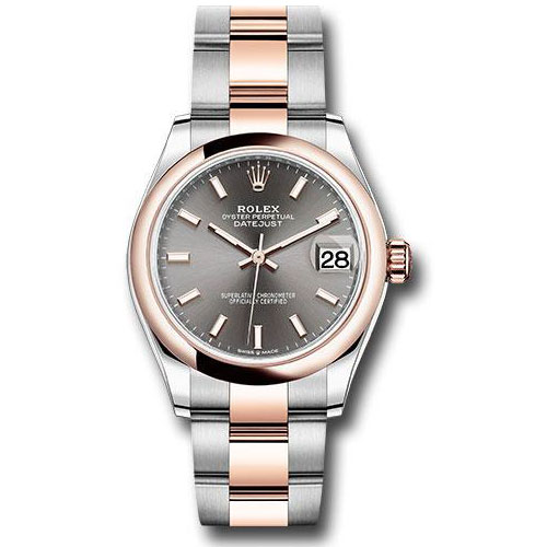 Rolex Steel and Everose Gold Datejust 31 Watch - Domed Bezel - Dark Rhodium Index Dial - Oyster Bracelet - 278241 dkrhio
