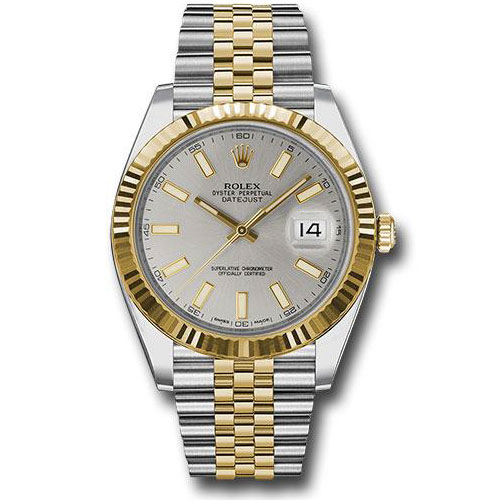 Rolex Steel and Yellow Gold Rolesor Datejust 41 Watch - Fluted Bezel - Silver Index Dial - Jubilee Bracelet - 126333 sij