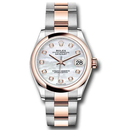 Rolex Steel and Everose Gold Datejust 31 Watch - Domed Bezel - Silver Diamond Dial - Oyster Bracelet - 278241 mdo